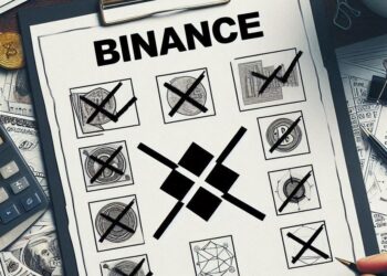 una hoja de con el signo de Binance y varios items tachados, estilo ofimatica