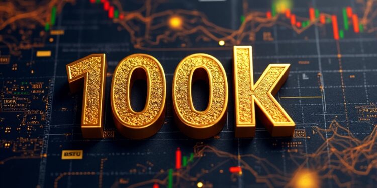 Bitcoin llegó a 100K. Fuente: imagen generada por Grok, por CriptoNoticias.
