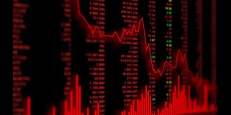 Grafico de Precio de bitcoin en color rojo.