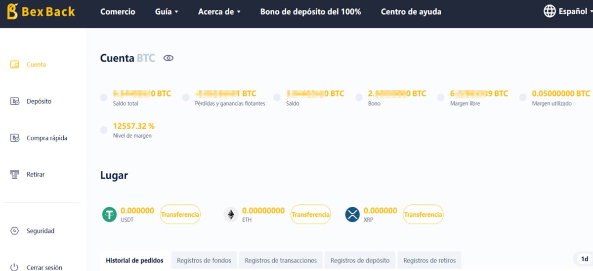 Captura de pantalla de BexBack.