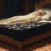 Una persona yace en una cama rodeada de monedas