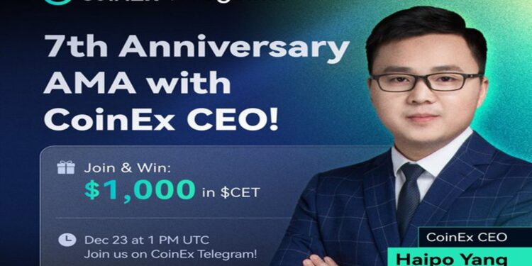 Foto del CEO de CoinEx en traje azul.