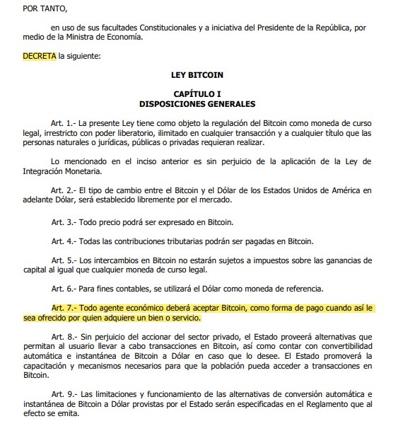 Artículos de la Ley Bitcoin de El Salvador