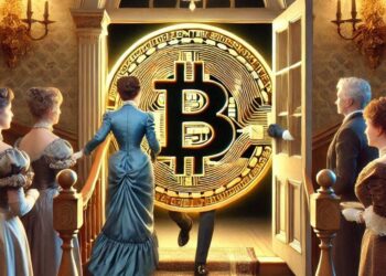 bitcoin como invitado entrando a un salon de la epoca victoriana