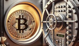 bitcoin en una bóveda bancaria invulnerable, estilo profesional