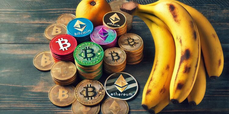 Una banana colaboró con la subida de precio de TRX. Fuente: IA Microsoft Designer.