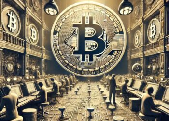 el interior de bitcoin como un palacio electronico, estilo noir
