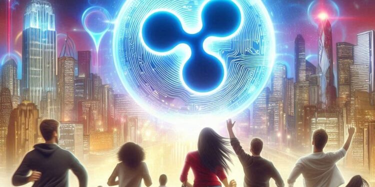 personas corriendo hacia una criptomoneda de Ripple