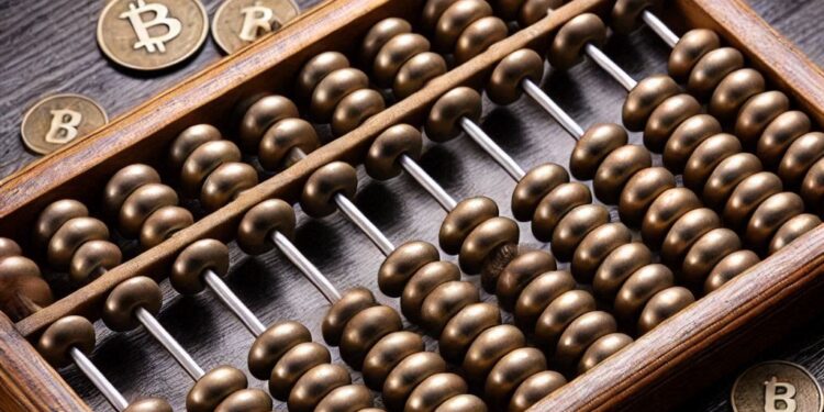 un abaco de bitcoins, estilo dieselpunk