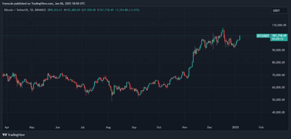 Precio de bitcoin segundo semestre de 2024 y primeros días de 2025