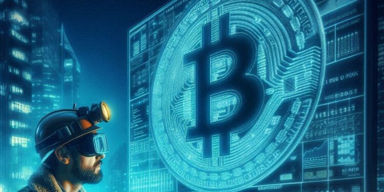 un minero minando un bitcoin, estilo neonoir