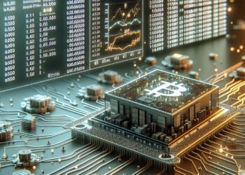 El mini ASIC de Bitaxe tiene una pantalla táctil con información en tiempo real. Fuente: IA Microsoft Designer.