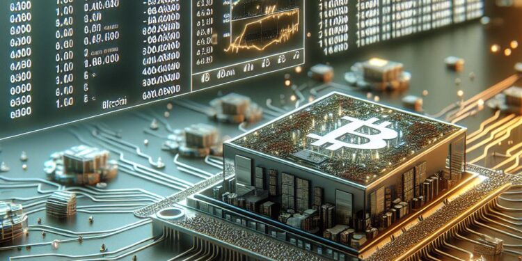 El mini ASIC de Bitaxe tiene una pantalla táctil con información en tiempo real. Fuente: IA Microsoft Designer.
