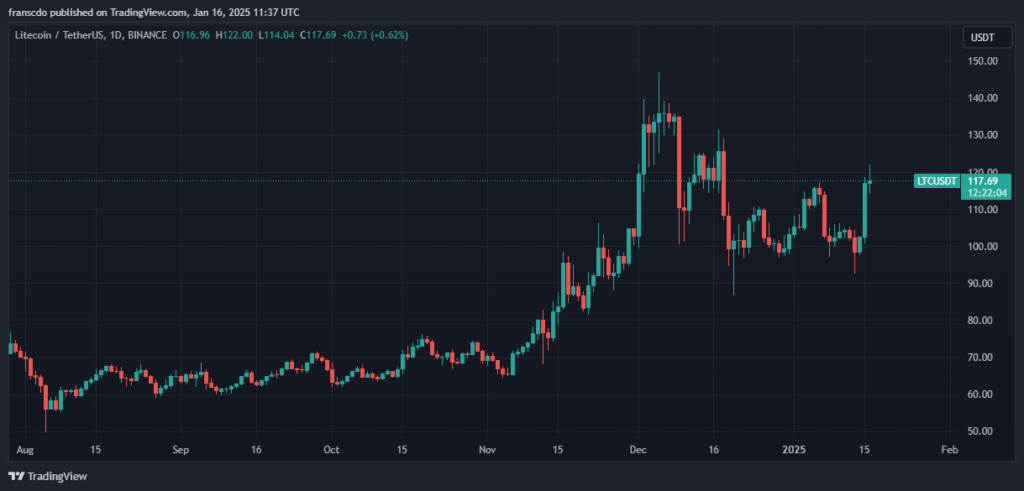 Precio de litecoin llegó a 122 dólares el 16 de enero