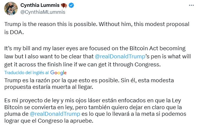 Opinión de Cynthia Lummis sobre una potencial Ley Bitcoin en EE. UU.