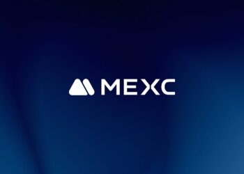 Fondo azul con el logo de MEXC en medio.