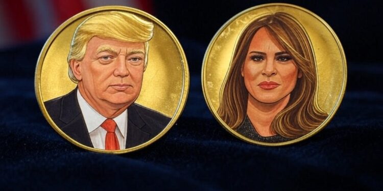 TRUMP y MELANIA son las criptomonedas oficiales del presidente de EE. UU. y la primera dama. Fuente: imagen generada mediante Grok, por CriptoNoticias