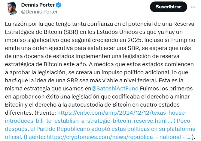 Opinión de Dennis Porter sobre la creación de una reserva de bitcoin en EE. UU.