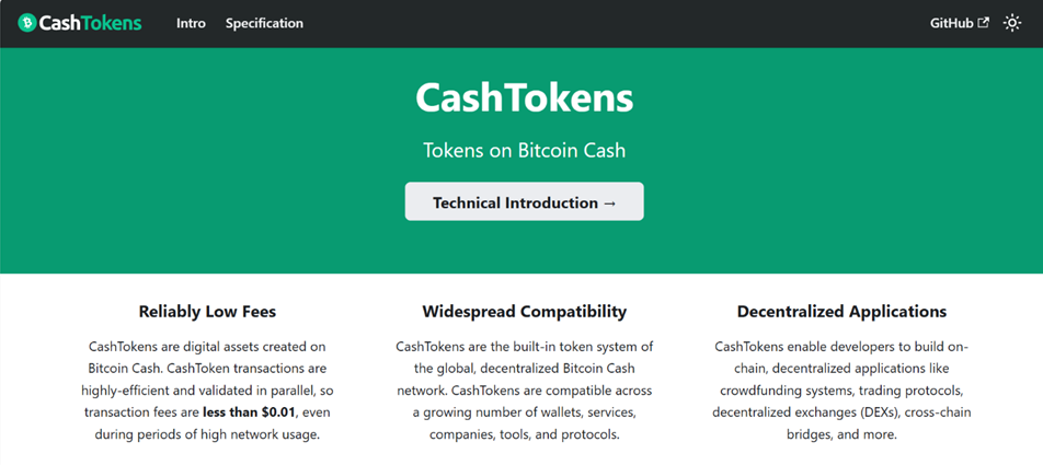 Página web de CashTokens.