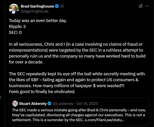 En su cuenta de X, Garlinghouse defendió su postura y se mantuvo firme ante las acusaciones constantes de la SEC.