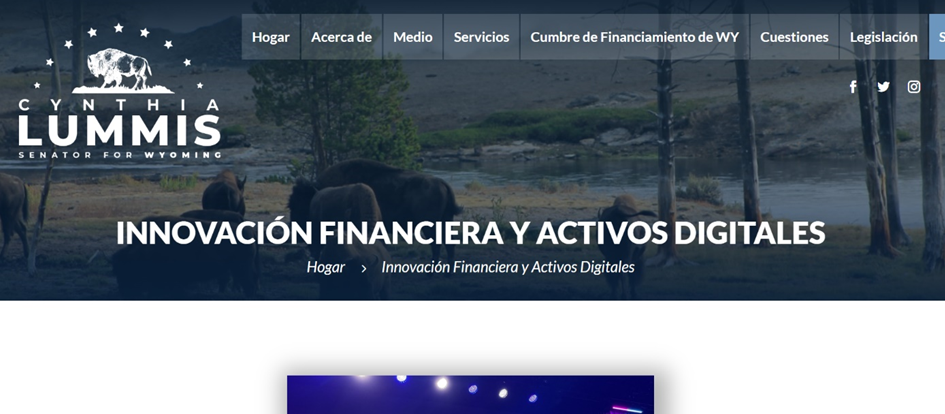 Página web oficial de Cynthia Lummis, donde tiene un apartado sobre los activos digitales.