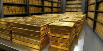 reservas de oro acumuladas en el interior de los bancos centrales.