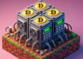 un pequeño equipo minero de bitcoin, estilo minecraft