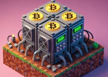 un pequeño equipo minero de bitcoin, estilo minecraft