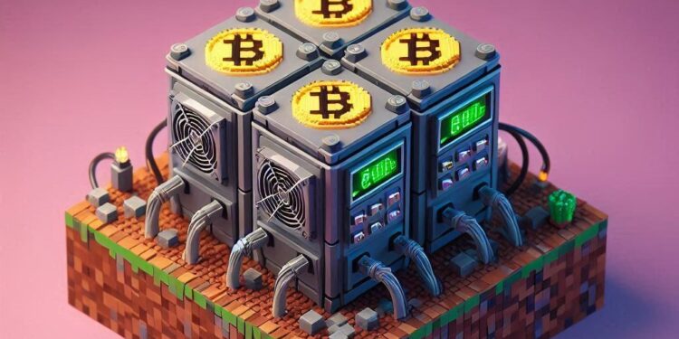 un pequeño equipo minero de bitcoin, estilo minecraft