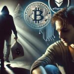 Una víctima de secuestro aparece del lado derecho y al fondo se observa a su captor caminando.