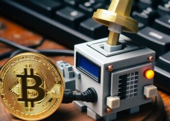 un gadget minero de bitcoin en miniatura, estilo minecraft