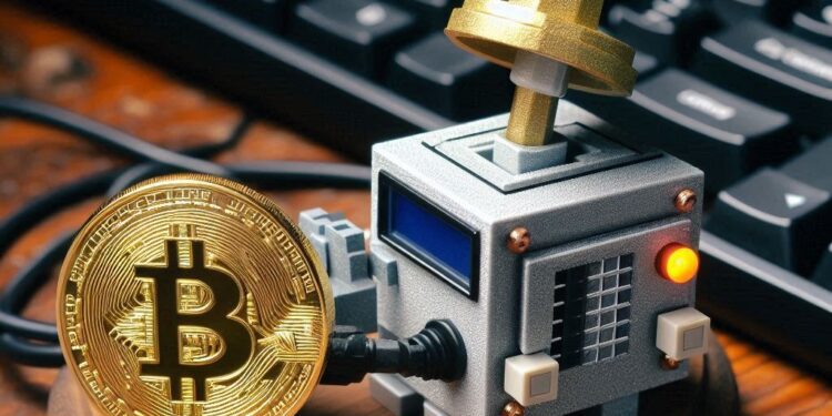 un gadget minero de bitcoin en miniatura, estilo minecraft
