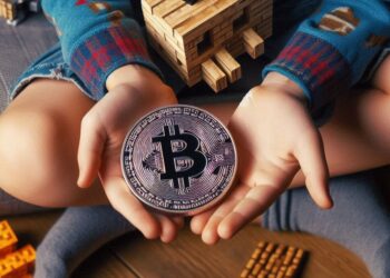 un niño jugando con un mini ASIC de bitcoin, estilo minecraft