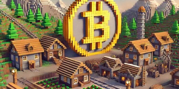 una ciudad minera de bitcoin, estilo maincraft