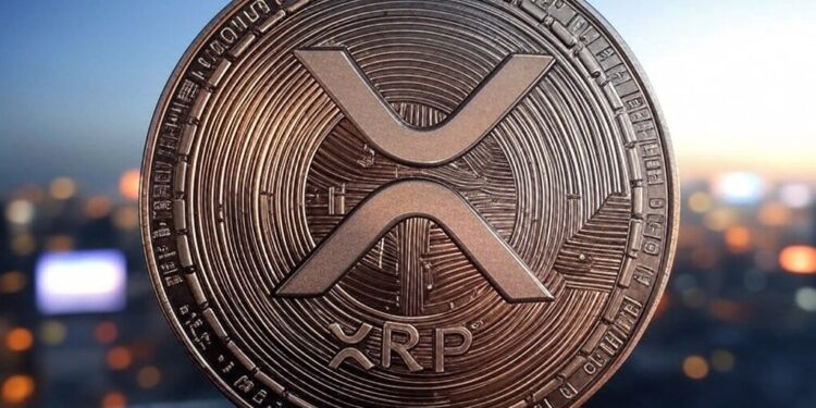 Una moneda gigante de XRP.
