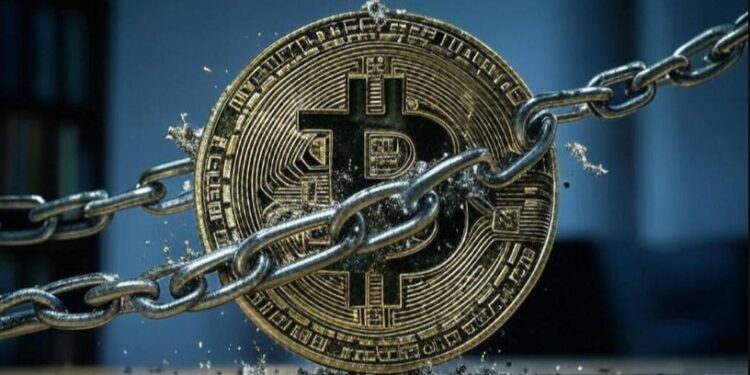 Moneda de bitcoin y cadenas