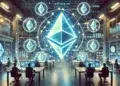 Un token de ether en un centro financiero.