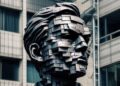 estatua de satoshi nakamoto, estilo brutalista