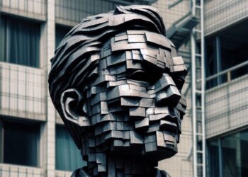 estatua de satoshi nakamoto, estilo brutalista