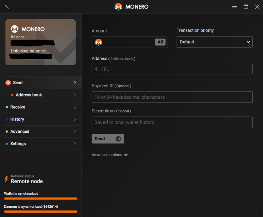 Monero GUI 0.12.3.0 ejecutándose en Windows 10.