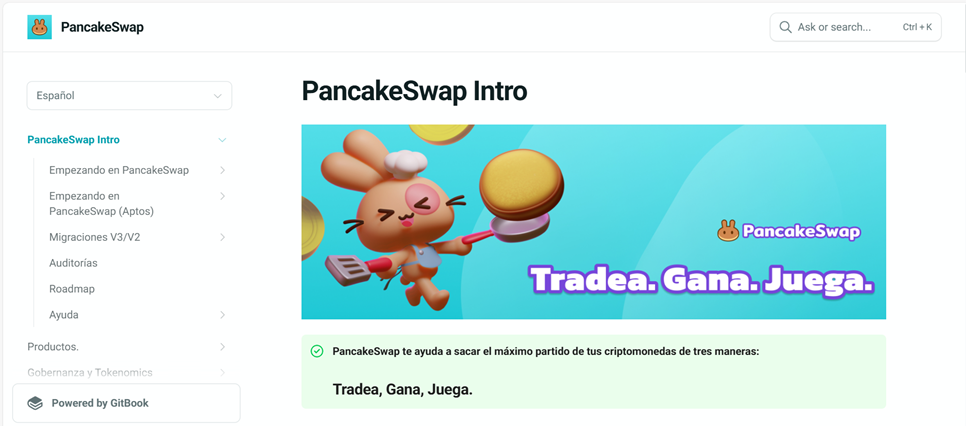 Plataforma web de PancakeSwap.