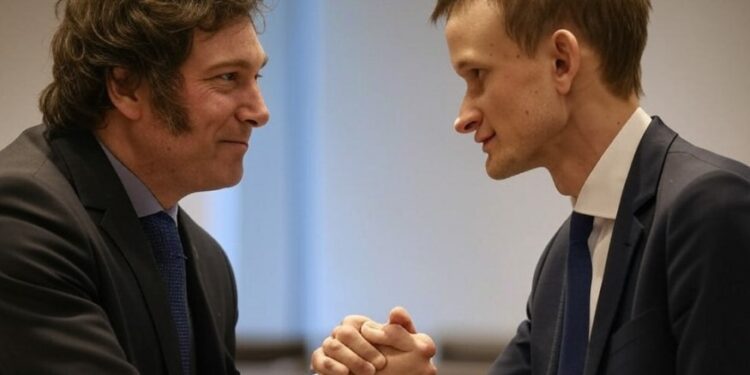 Milei y Buterin se mostraron apoyo mutuo. Fuente: Inteligencia Artificial / Grok.