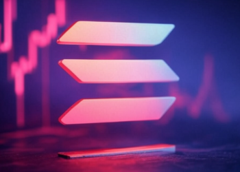 El logo de la criptomoneda Solana en color rosa.