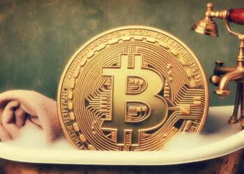 un bitcoin lleno de jabon en una bañera, estilo publicidad antigua