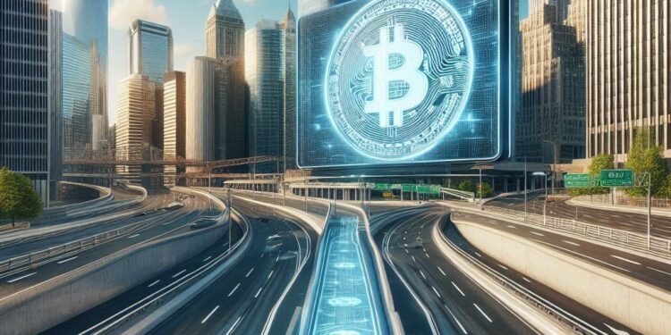 una autopista de bitcoin vacia, estilo newyorkino