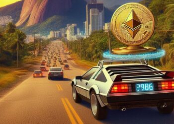 una cadena de bloques de Ethereum viajando hacia atras en el tiempo, estilo Brazil de Terry Gilliam