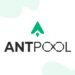 Logo de Antpoo en fondo blanco y mineros de Bitcoin.