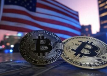 Bandera de EE. UU., bitcoin, billetes