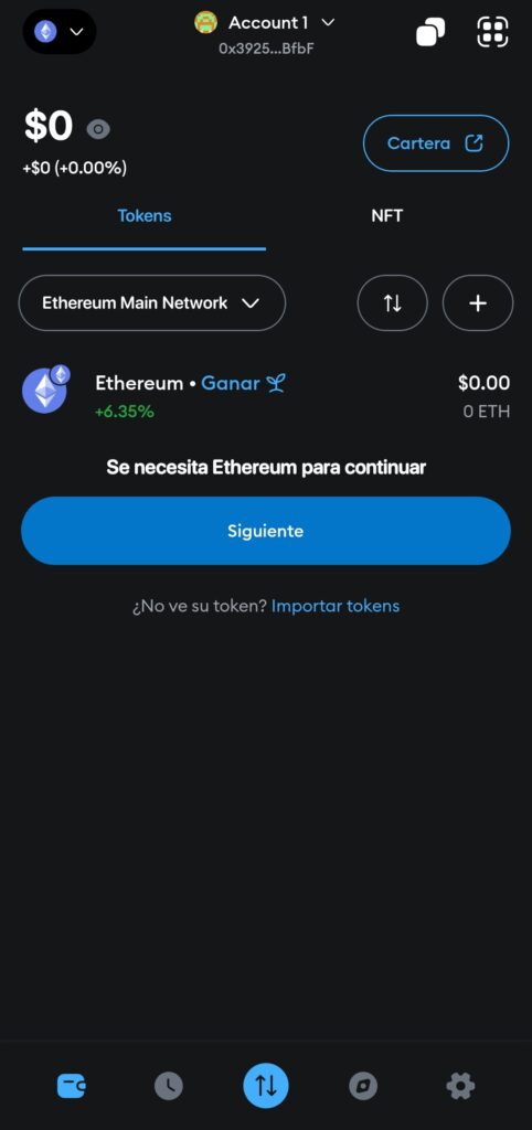 Una visualización de la aplicación de Metamask