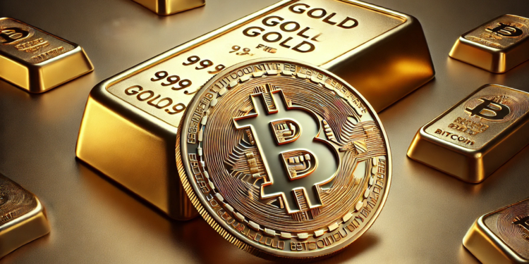 Bitcoin es denominado por sus defensores "oro digital", pero el mercado —en general— todavía no lo ve así. Fuente: imagen generada mediante Dall-E, de OpenAI, por CriptoNoticias.